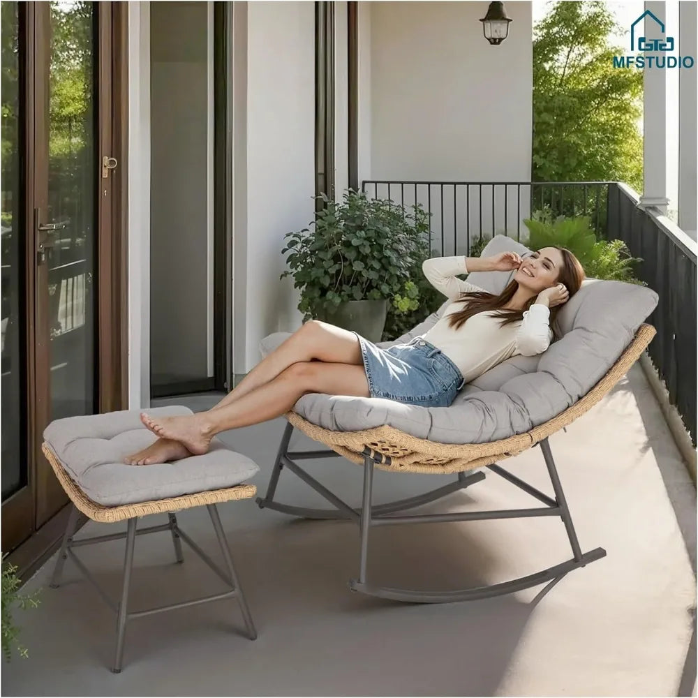 Outdoor Egg Chair With Ottoman For Patio Lounge Seating
