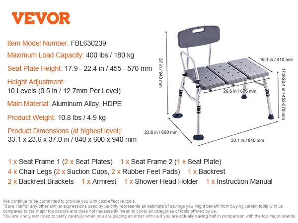 SucceBuy Tub Transfer Bench Aluminum Bath Seat With Armrest