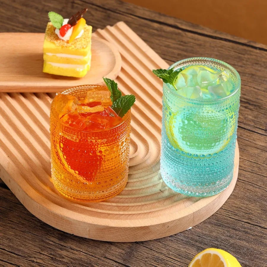 Hobnail Drinking Glasses Clear Embossed Set Of 12