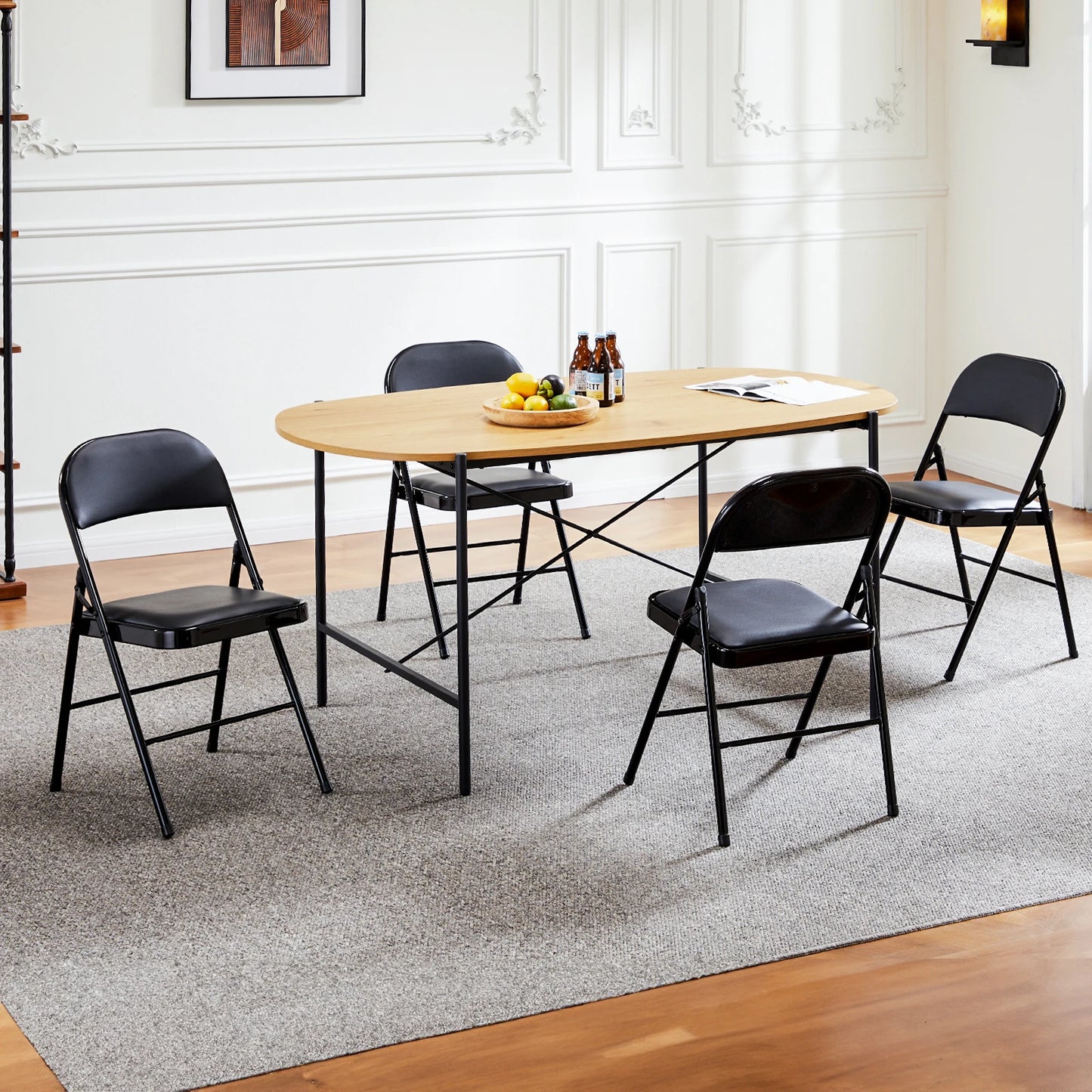 JHK Leather Padded Folding Chair 4 Pack With Metal Frame