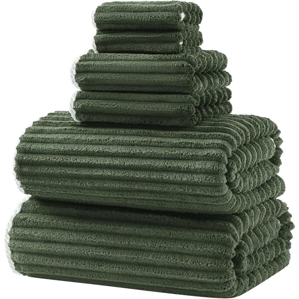 Bath Towel Set Striped Bamboo Fiber Towels Soft Absorbent