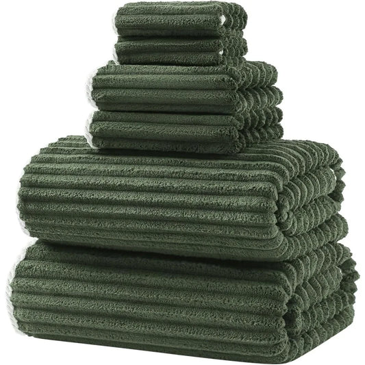 Bath Towel Set Striped Bamboo Fiber Towels Soft Absorbent