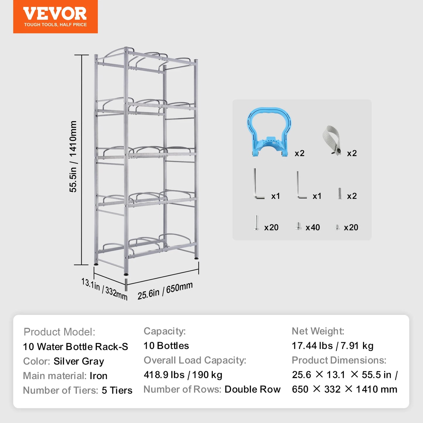 SucceBuy Water Bottle Holder 5-Tier Iron Rack For Kitchen
