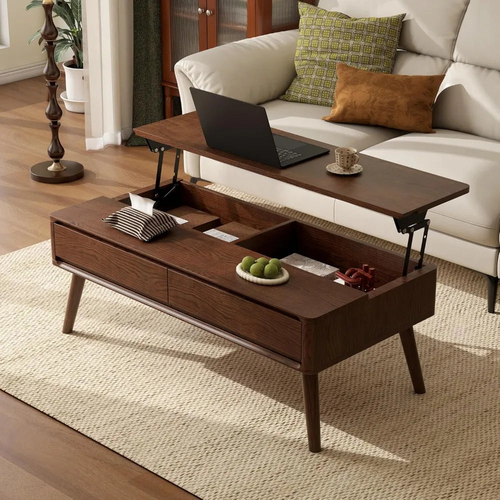 Lift Top Coffee Table With Solid Oak Storage Drawers