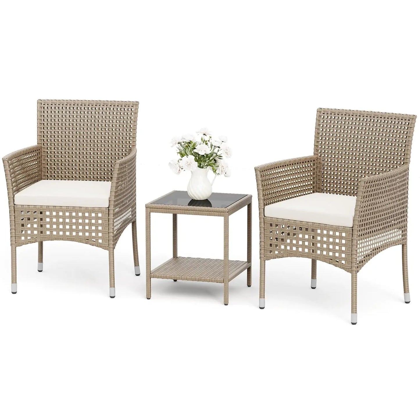 Outdoor Patio Set Wicker Chairs With Glass Top Coffee Table