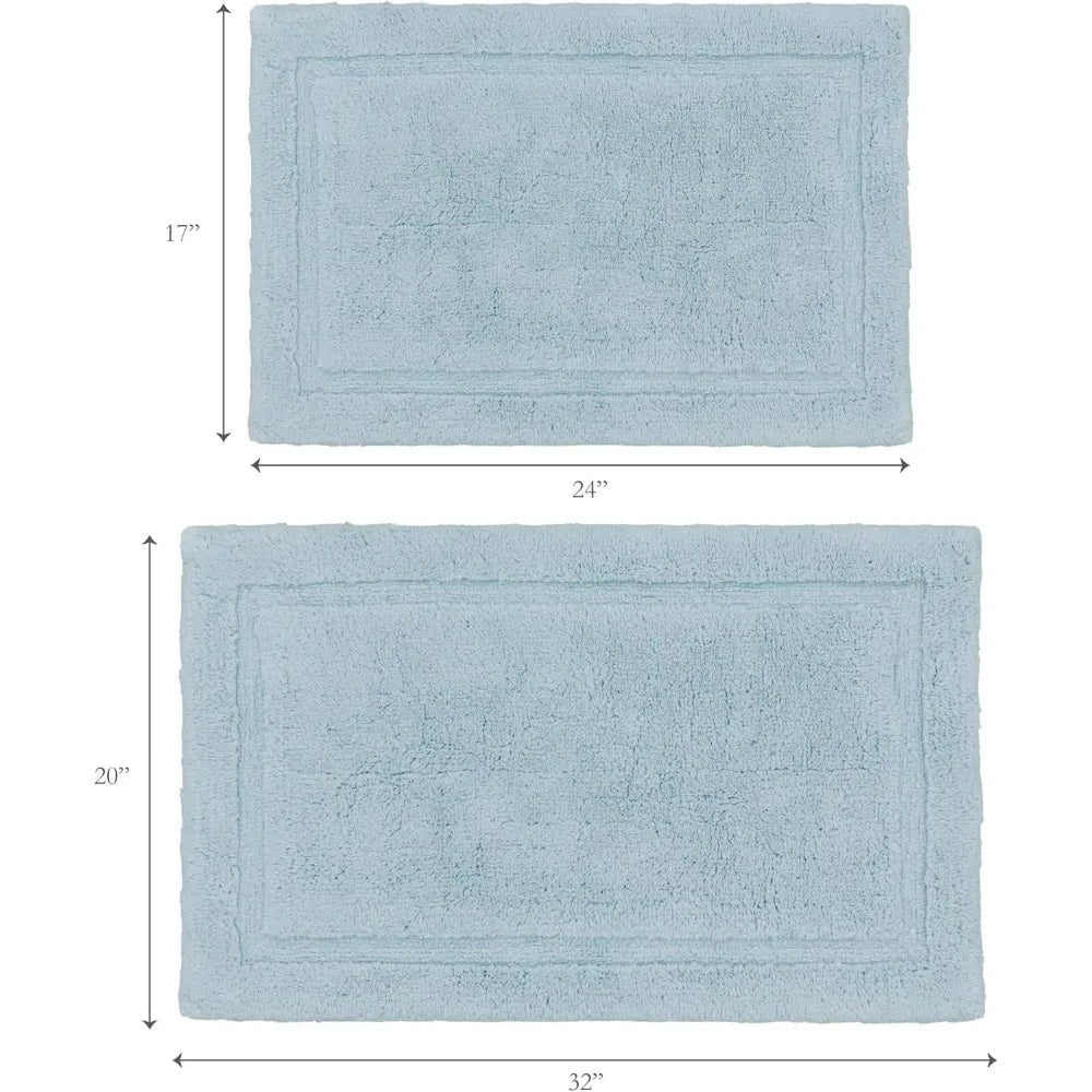 Bath Mat Set Cotton Plush Non Slip 2Piece Luxury Essentials