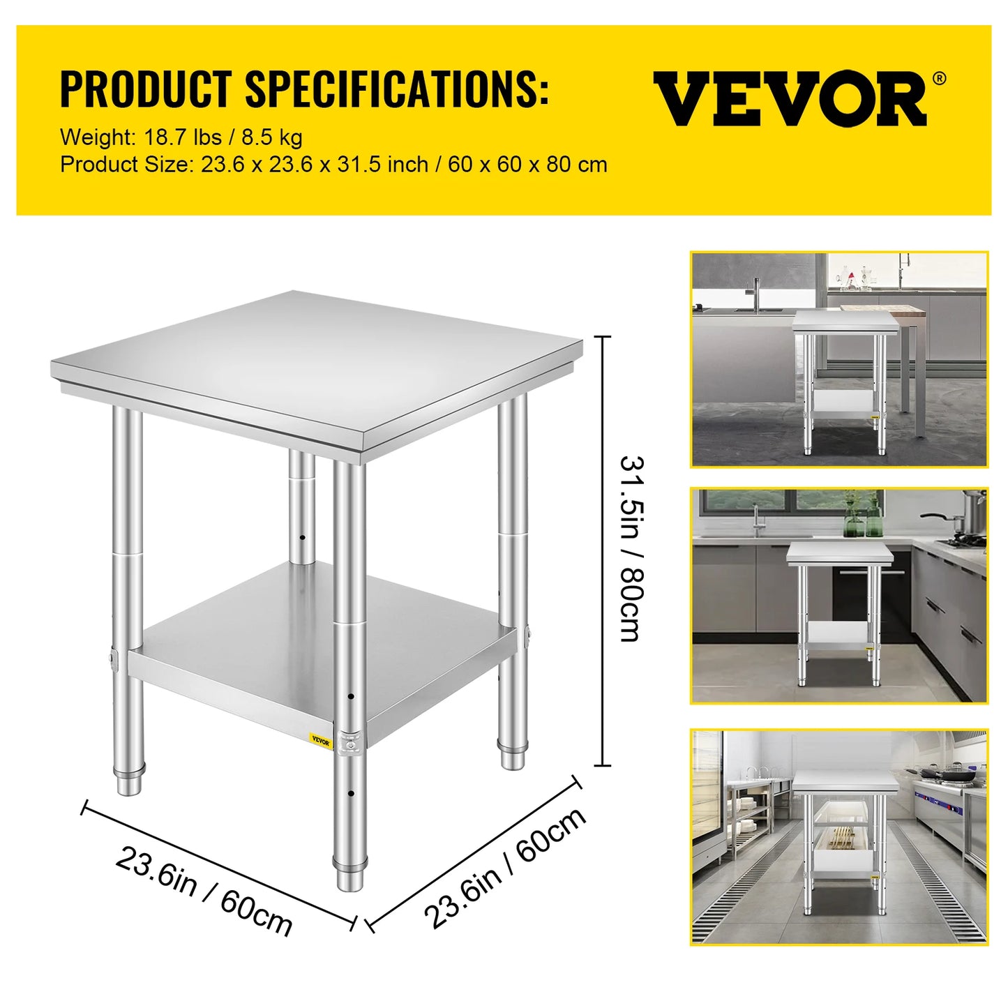 Kitchen Work Bench Stainless Steel Undershelf 330LBS Capacity