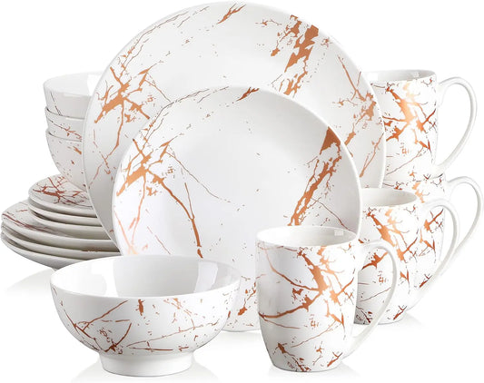 LIEI Porcelain Dinnerware Set For Four With Gold Splash Glaze