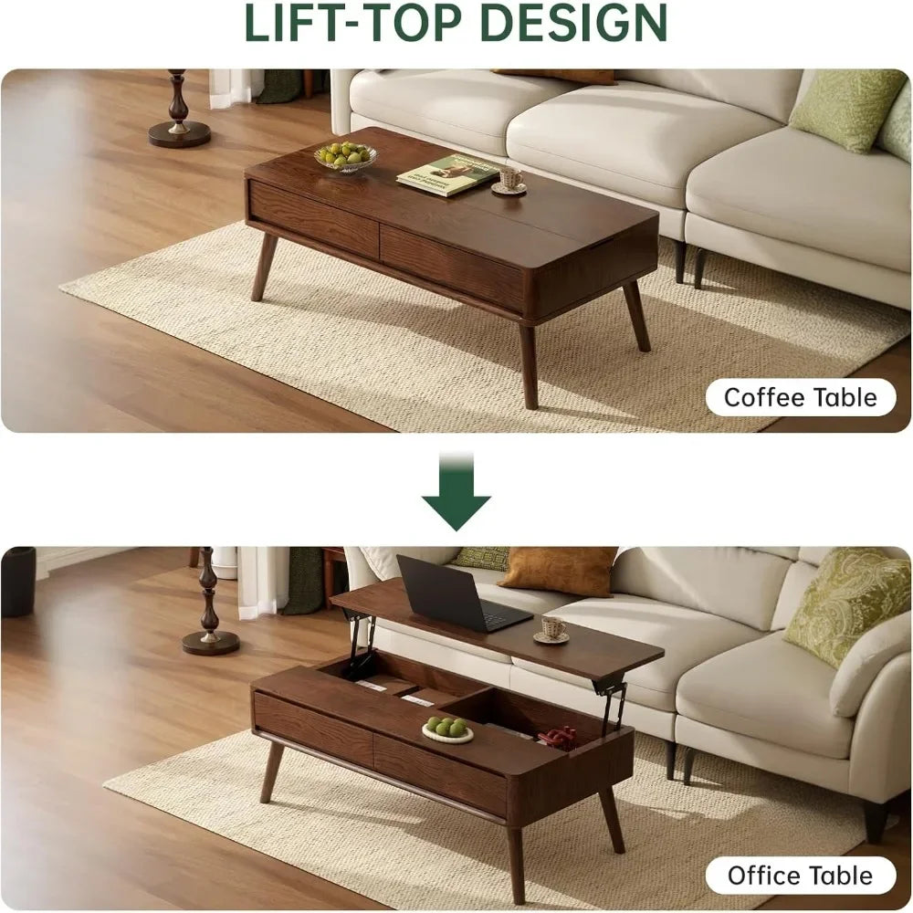 Lift Top Coffee Table With Solid Oak Storage Drawers