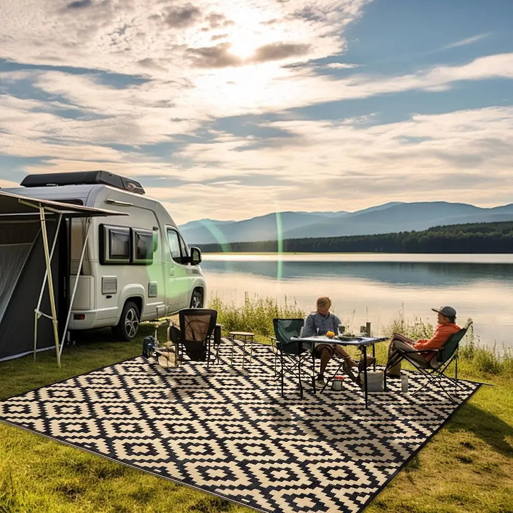 Waterproof Outdoor Rug 8X8 Ft, Plastic Reversible Rug, Modern Area Rug, Large Floor Mat For Outdoors, Rv, Patio, Backyard,