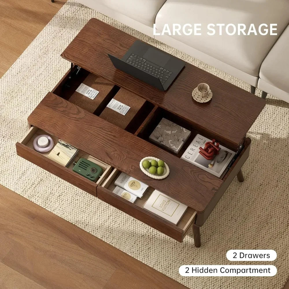 Lift Top Coffee Table With Solid Oak Storage Drawers