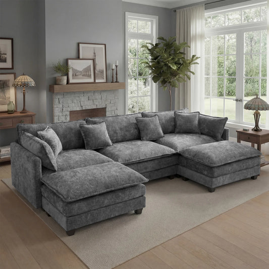 Redlife Modular Sectional Sofa With Ottoman Solid Wood Frame
