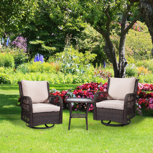 TWISTER.CK Outdoor Wicker Patio Bistro Set with Glass Top Table