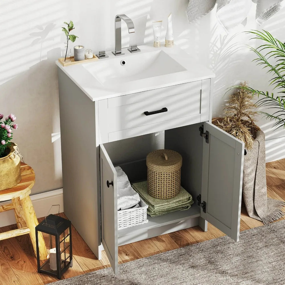 Bathroom Vanity Unit With Ceramic Basin Freestanding Cabinet