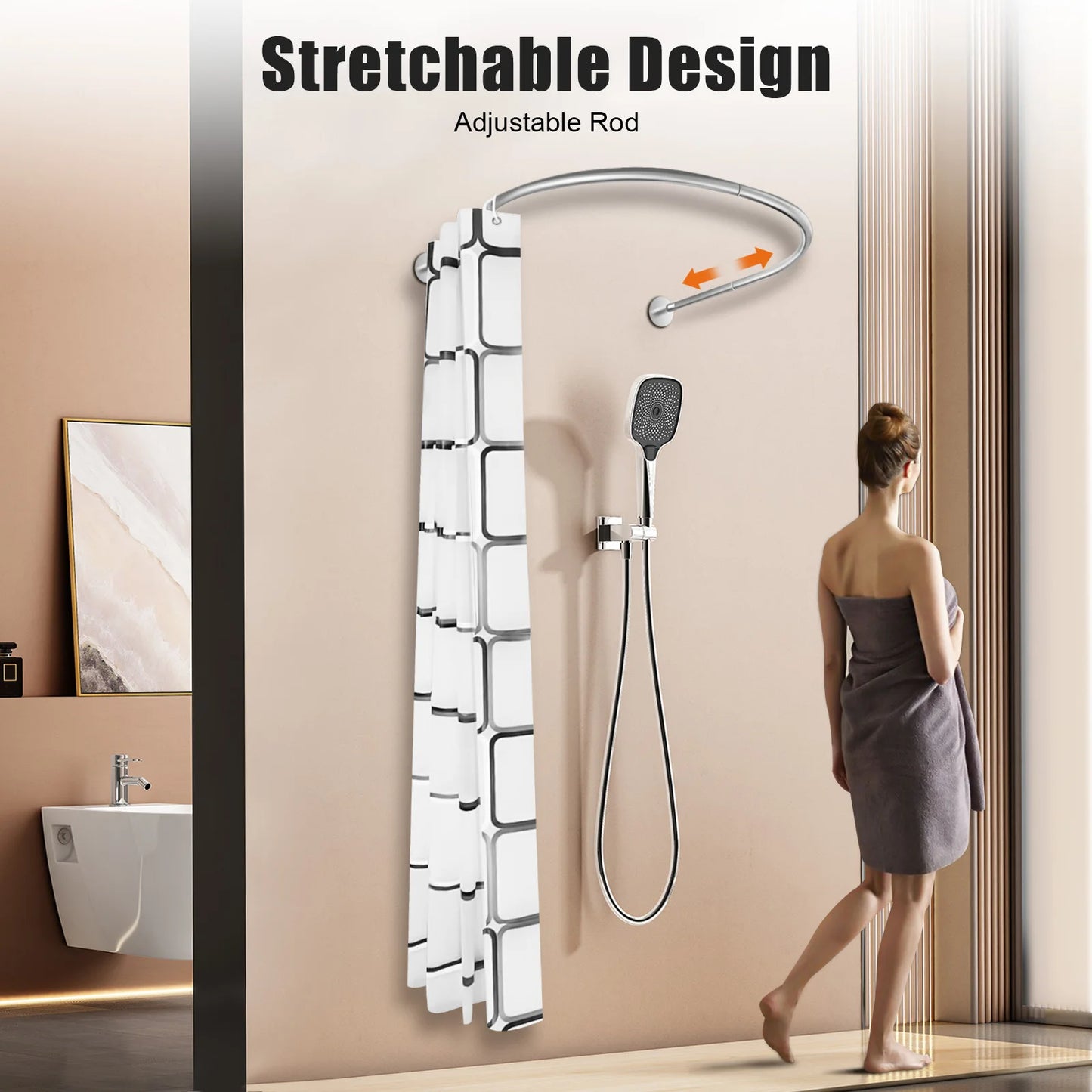 Stainless Steel U-Shaped Curved Shower Curtain Rod Set