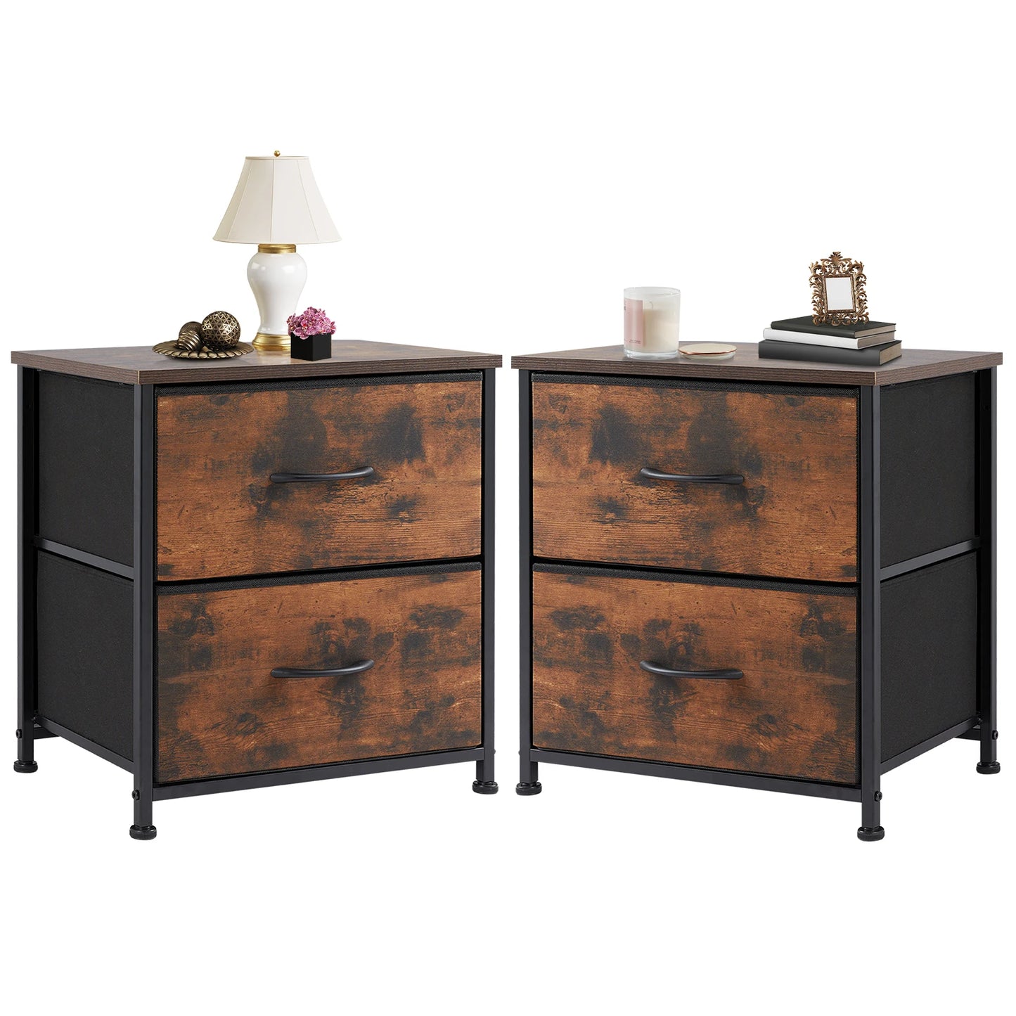 JHK Modern Morocco Style Nightstand With Two Fabric Drawers