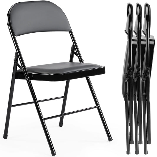 JHK Leather Padded Folding Chair 4 Pack With Metal Frame