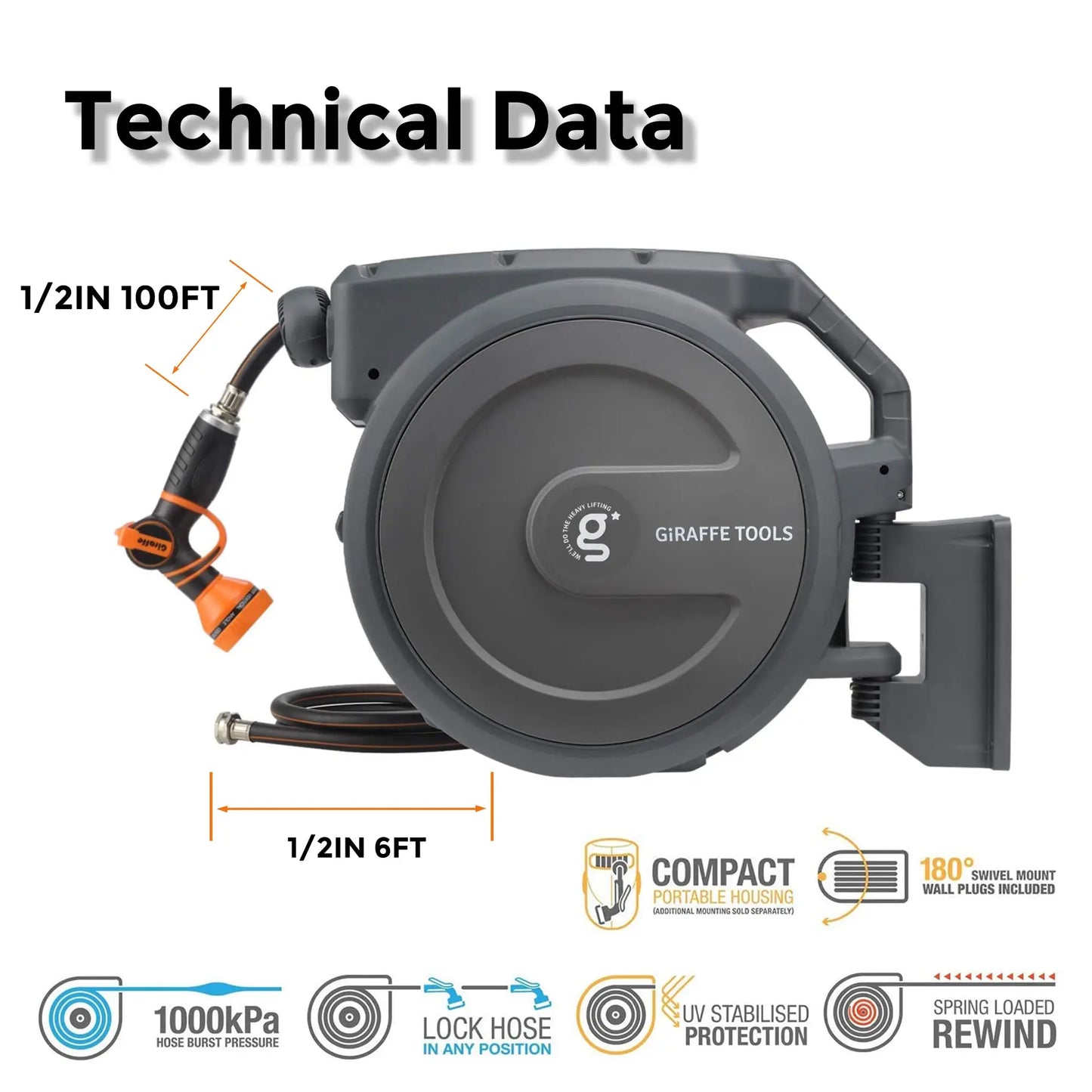 Giraffe Tools Garden Hose Reel Retractable AW30 Model