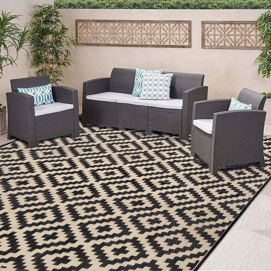 Waterproof Outdoor Rug 8X8 Ft, Plastic Reversible Rug, Modern Area Rug, Large Floor Mat For Outdoors, Rv, Patio, Backyard,