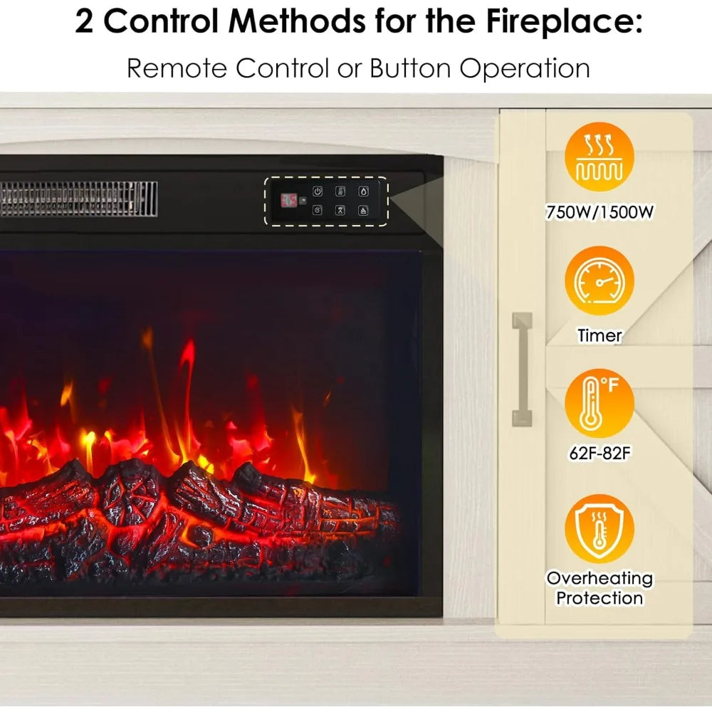 TV Stand with Fireplace, 59in Entertainment Center with LED Lights, for 65 inch TVs, with Opening Shelves and Storage Cabinet