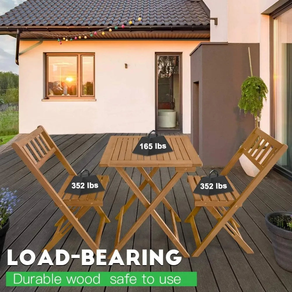 Patio Bistro Set With Acacia Wood Folding Design And Chairs