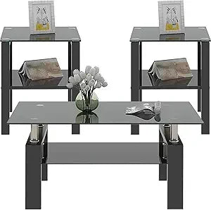 Coffee Table Set With Glass Top And Durable Metal Frame