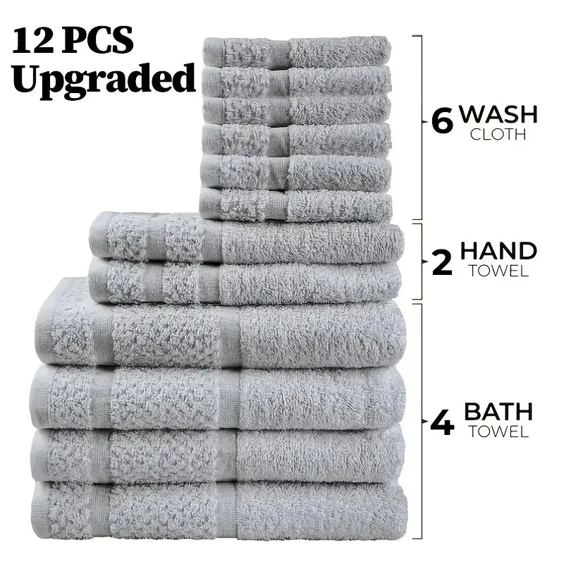 12pcs Grey Bath Towel Set, Super Soft Quick-Dry Highly Absorbent Bath Towels with Washcloths & Hand Towels for Shower Hotel Gym