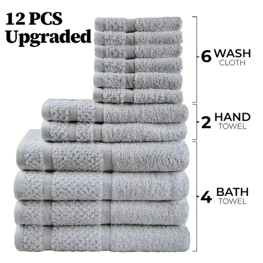 12pcs Grey Bath Towel Set, Super Soft Quick-Dry Highly Absorbent Bath Towels with Washcloths & Hand Towels for Shower Hotel Gym