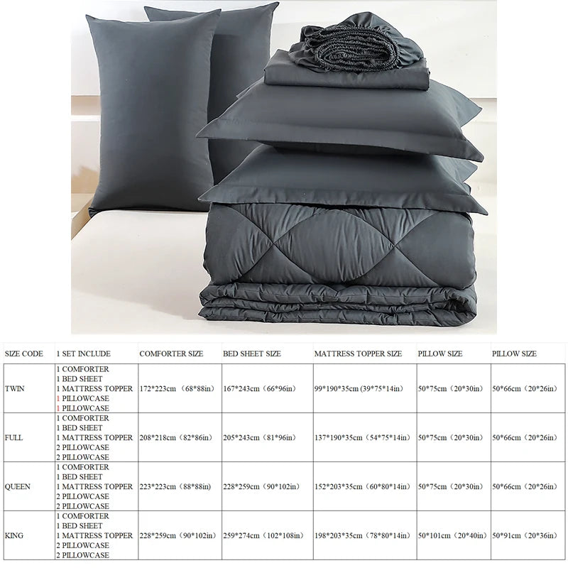 EasYum Bedding Set 7-Piece Brushed 100% Polyester Solid
