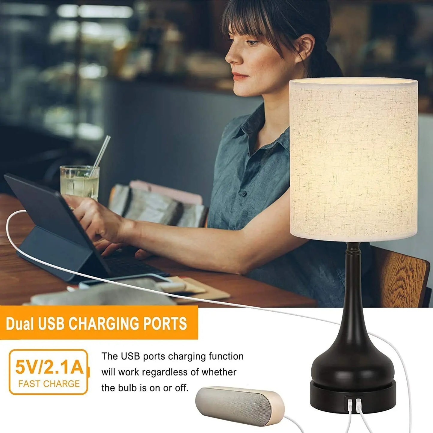 Bedside Table Lamps Set With Touch Control USB Charging Ports