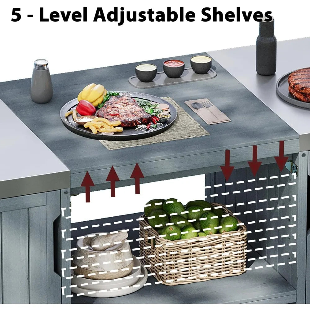 Outdoor Kitchen Island Solid Fir Wood Stainless Steel Top