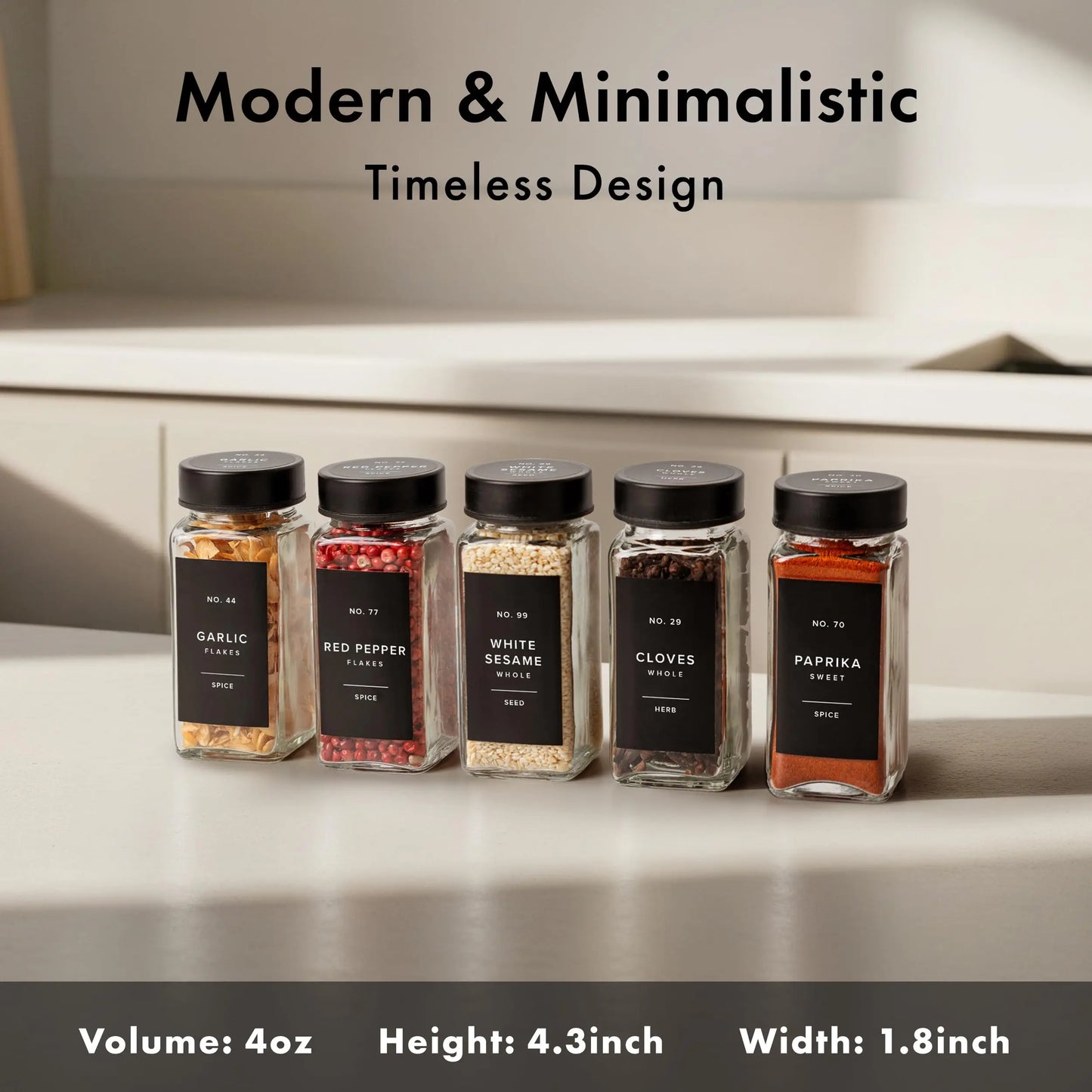 Glass Spice Jars With Stainless Steel Lids, Labels, Funnel