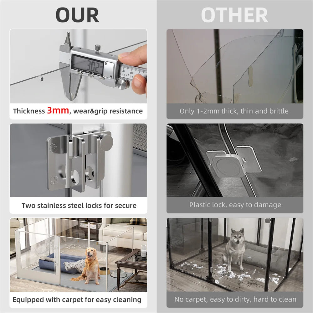 BORWARTH Dog Playpen Acrylic 3-In-1 Indoor Pet Fence