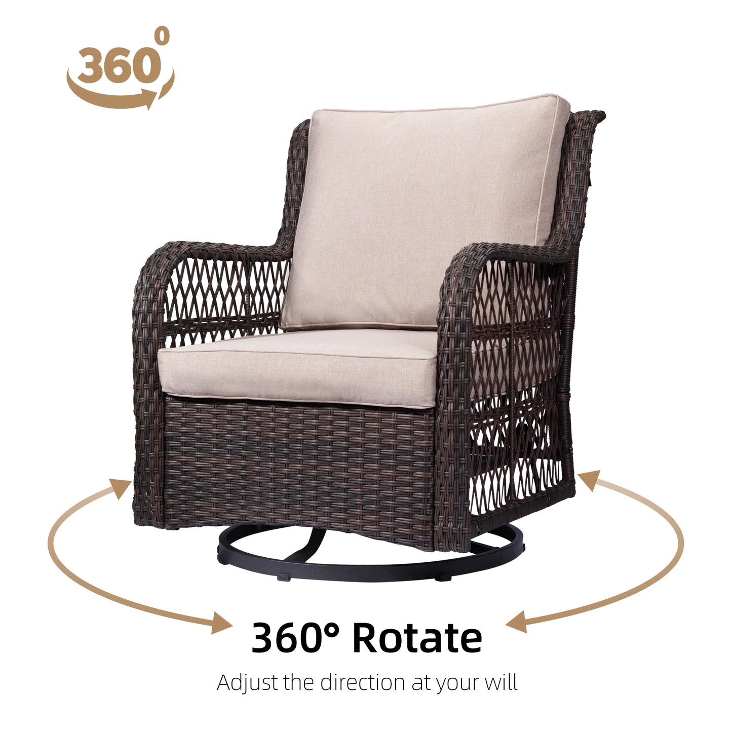TWISTER.CK Outdoor Wicker Patio Bistro Set with Glass Top Table