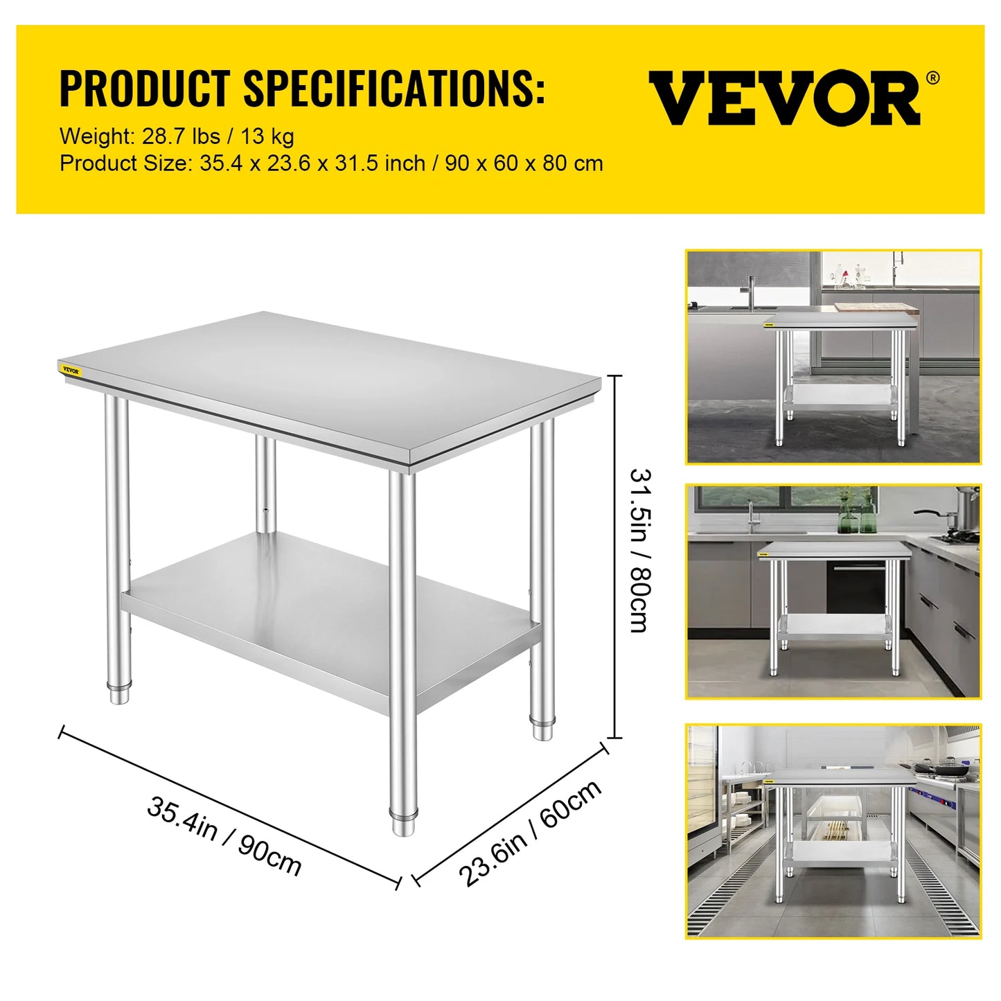 Kitchen Work Bench Stainless Steel Undershelf 330LBS Capacity