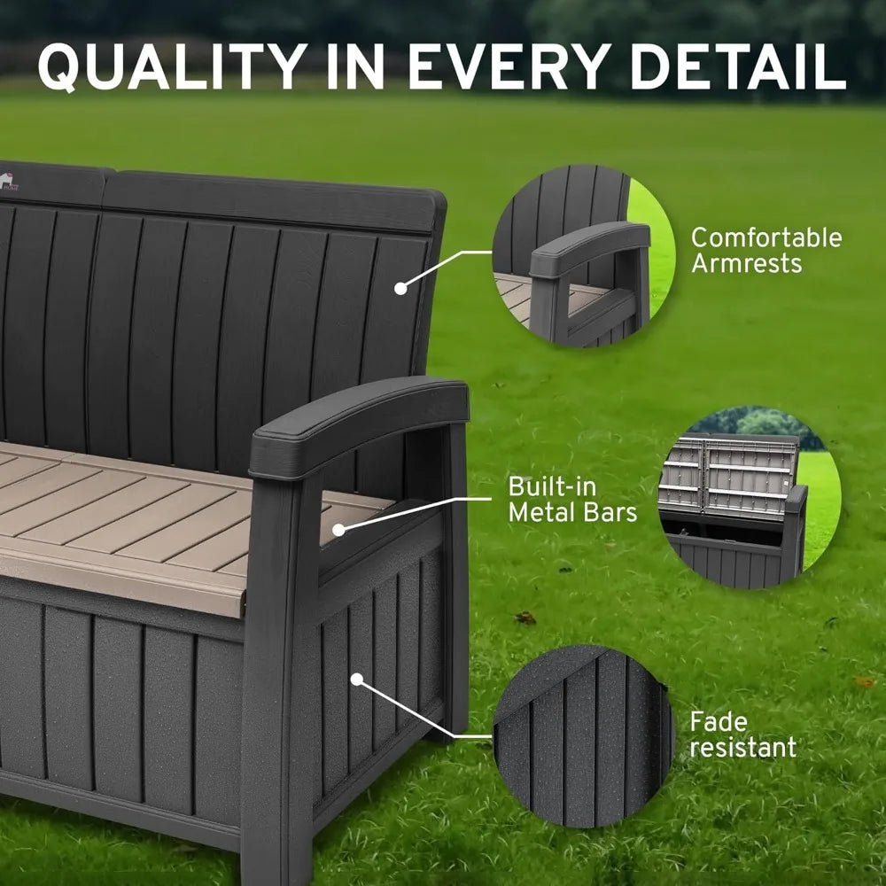3 Seat Outdoor Storage Bench - 90 Gallon Capacity - Weatherproof Resin Bench for Patio, Porch, Garden, Yard, Pool Area - Furnit
