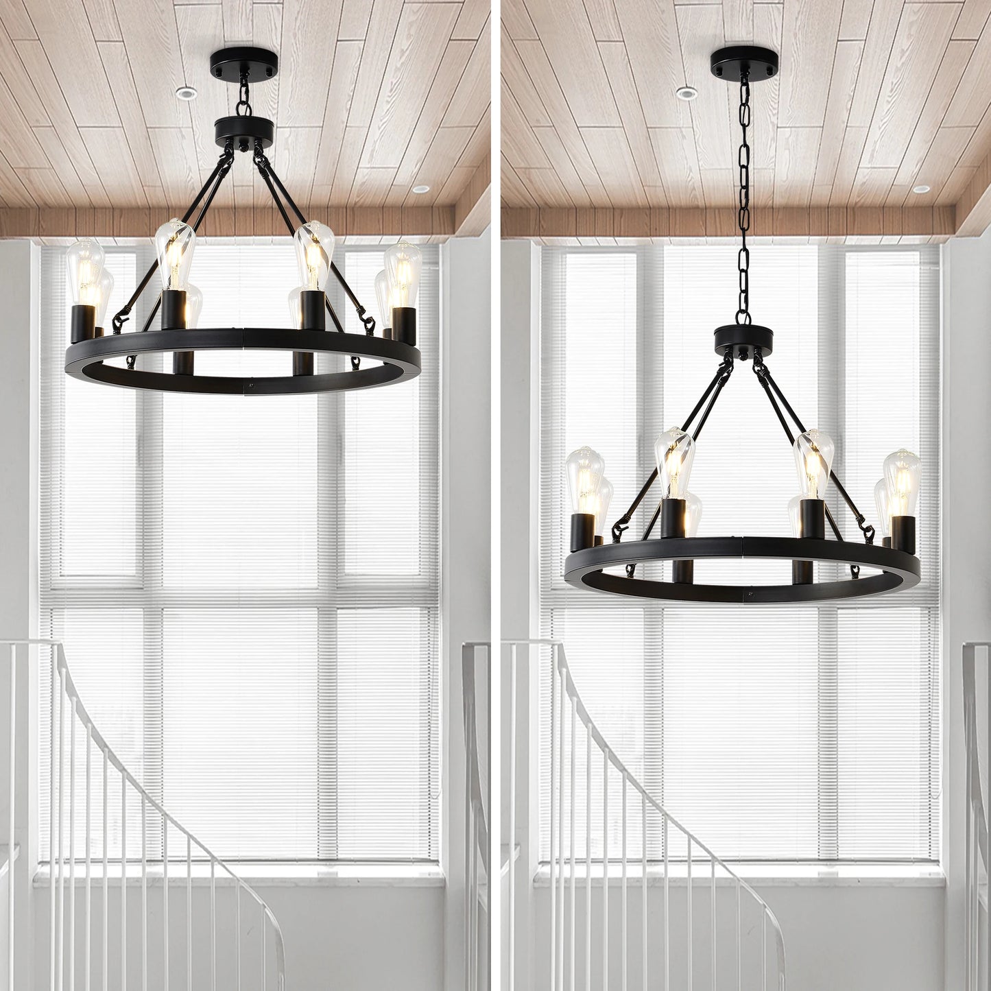 Chandelier Wagon Wheel 6-Light Farmhouse Modern Design