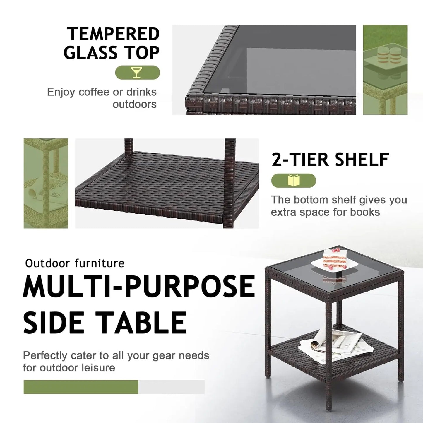 Outdoor Patio Set Wicker Chairs With Glass Top Coffee Table