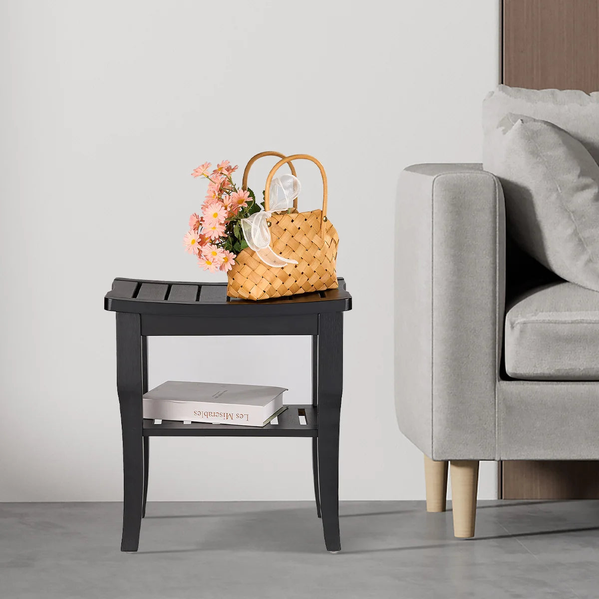 Hign-concerned Bamboo Shower Bench With 2-Tier Storage