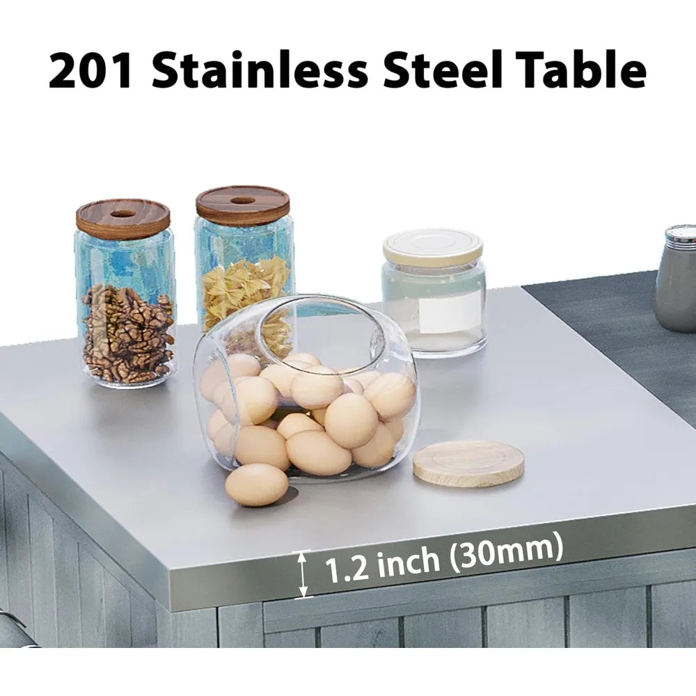 Outdoor Kitchen Island Solid Fir Wood Stainless Steel Top