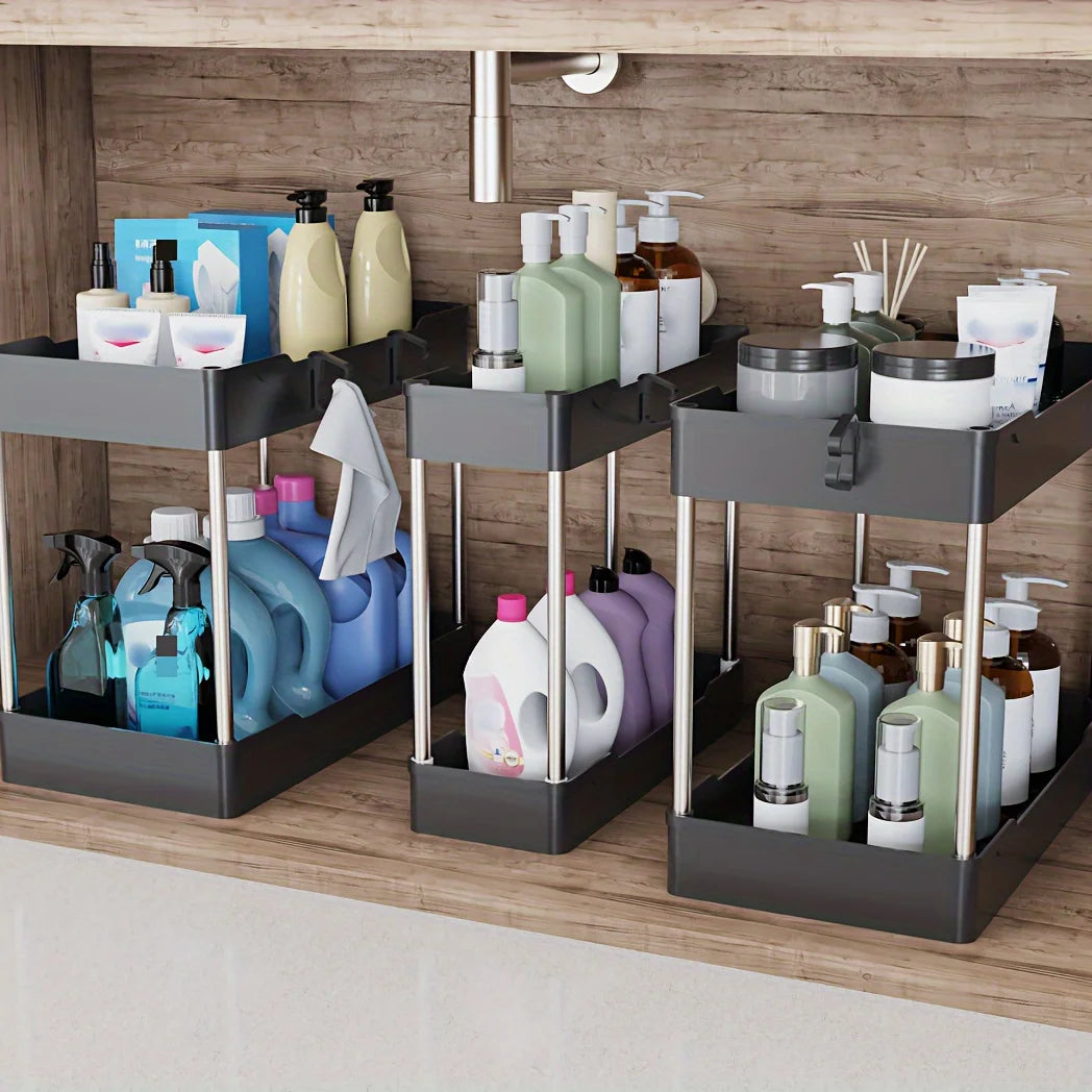 Under Sink Organizer Double-Tier Plastic Storage Rack