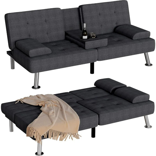 Futon Sofa Bed With Removable Armrests For Living Room