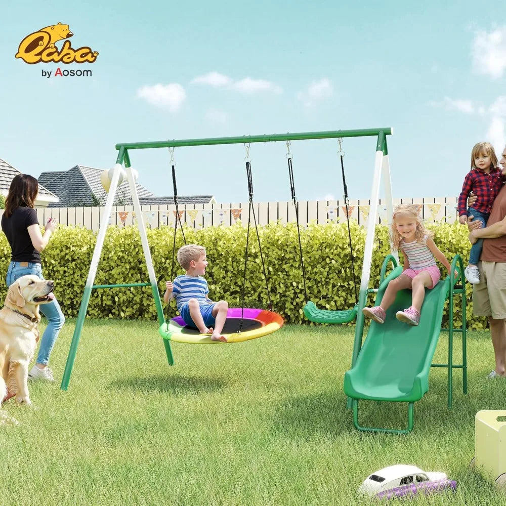 Swing Set With Heavy-Duty Alloy Steel A-Frame Outdoor Playground