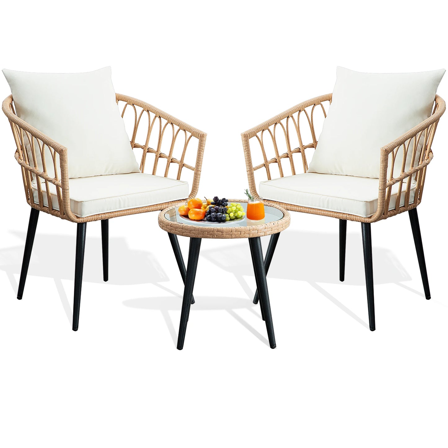 SEOGWISAM 3 Piece Outdoor Wicker Patio Bistro Set With Cushions