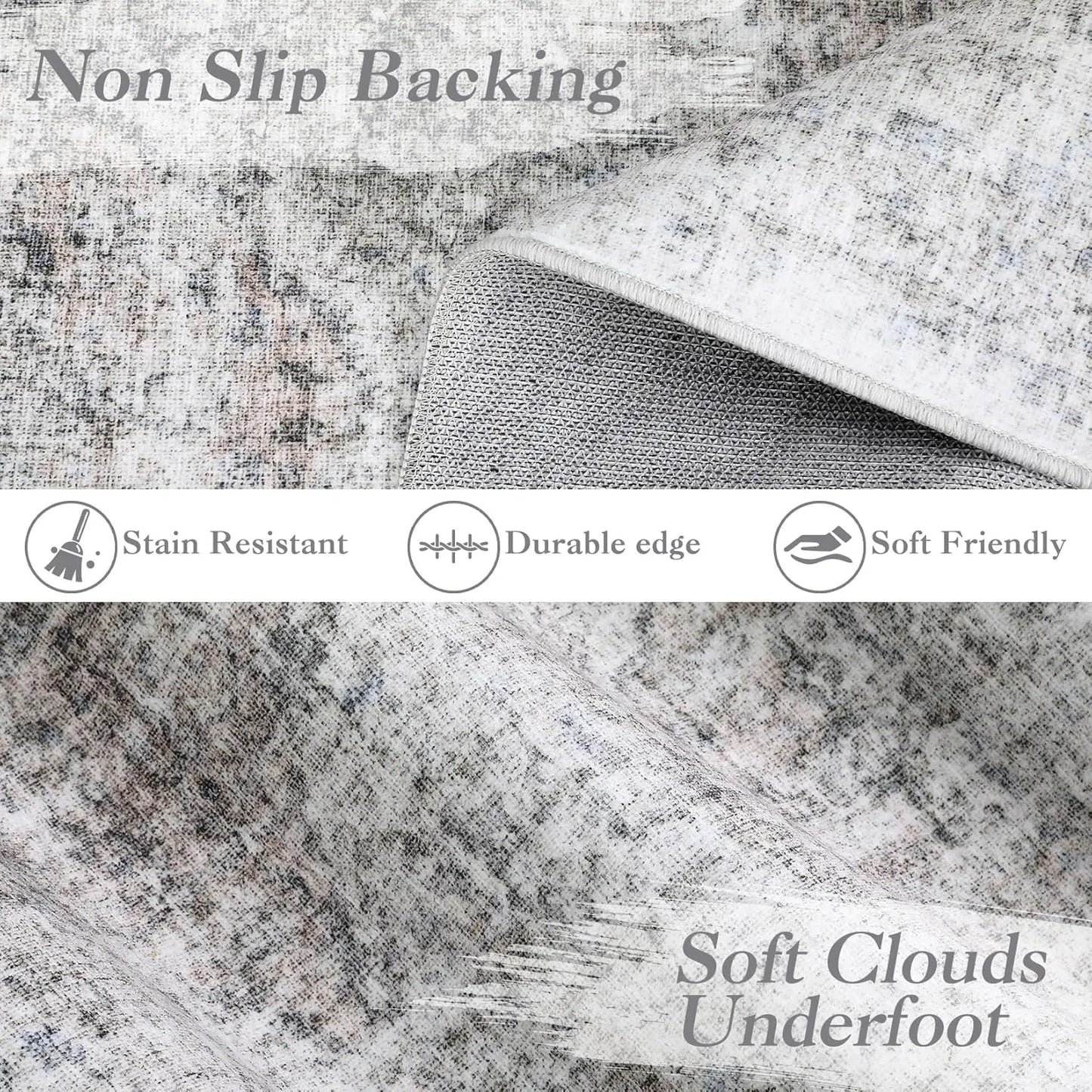 TWISTER.CK Washable Stain-Resistant Area Rug With Non-Slip Backing