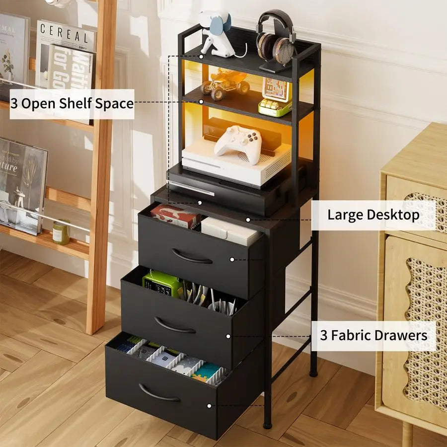 Nightstand LED Charging Station With USB Port And Fabric Drawers