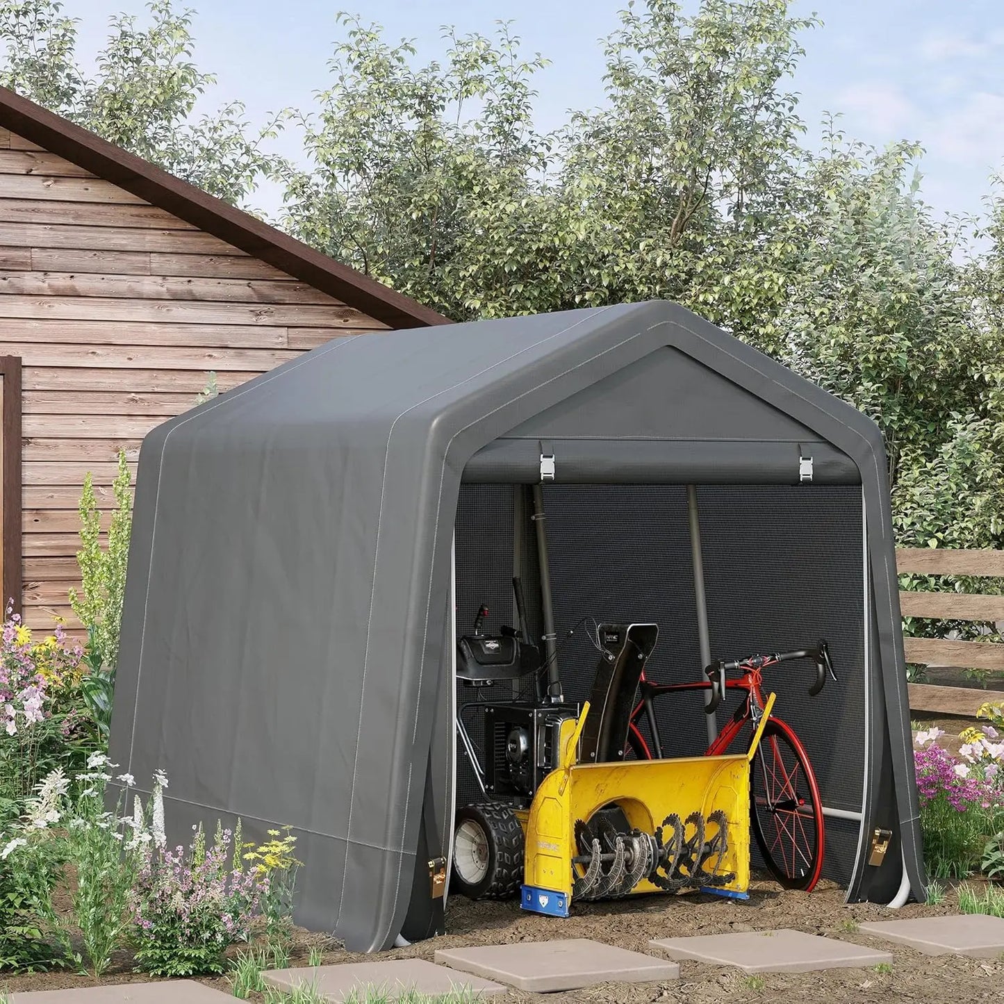 Carport With Anti-UV PE Cover For Outdoor Storage Solutions