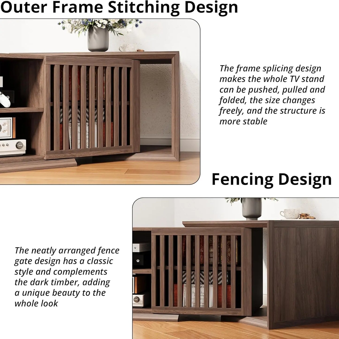 IRONCK TV Stand Adjustable With Open Storage Shelves