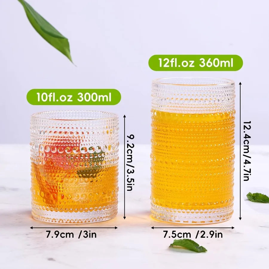 Hobnail Drinking Glasses Clear Embossed Set Of 12