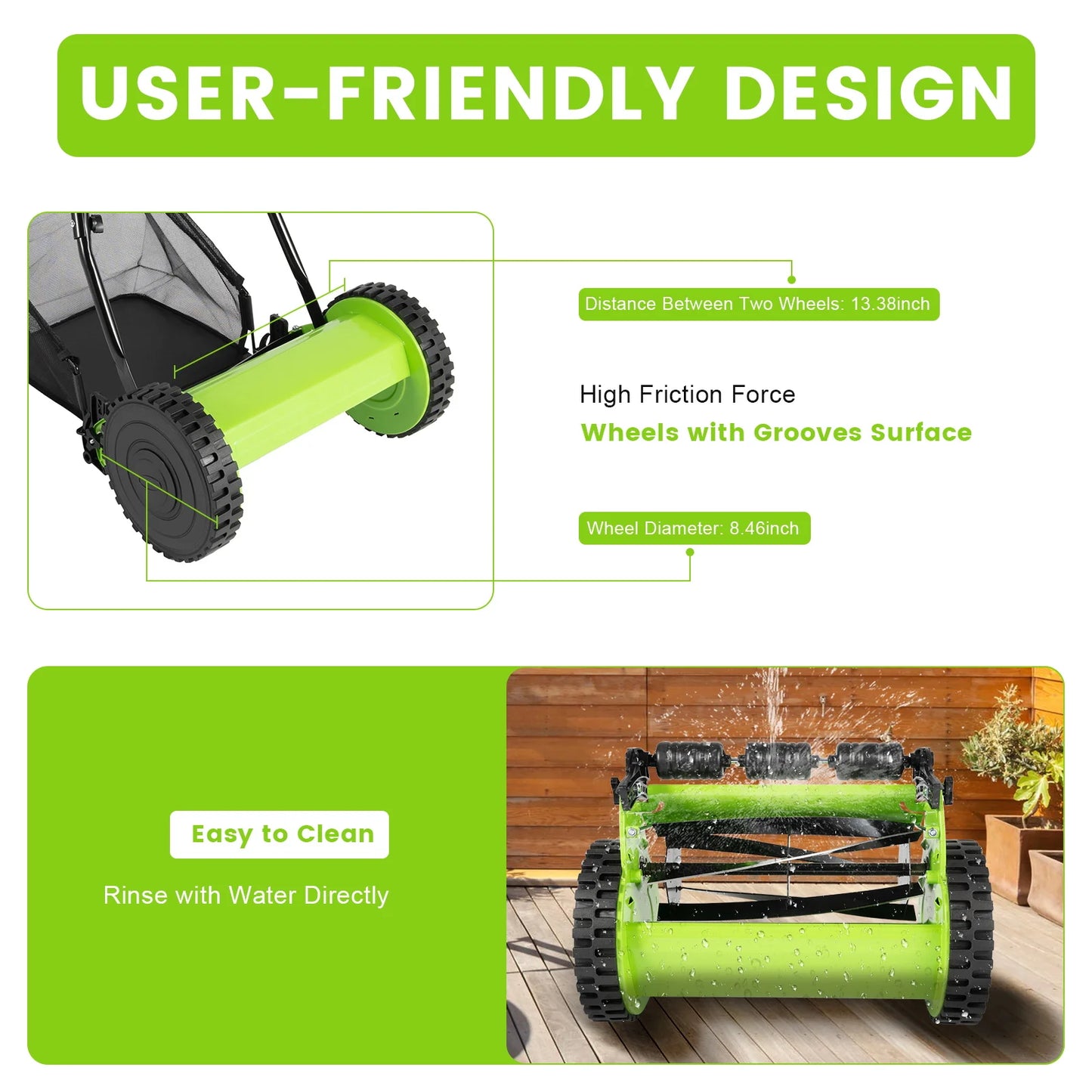 CNCEST 2-Pipe Extension Manual Lawn Mower Detachable Design